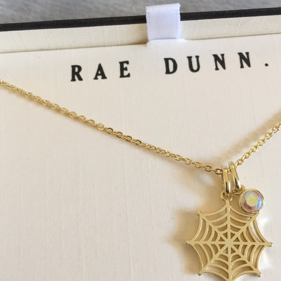 Rae Dunn Spider Webb Irridescent Crystal Charm Pendant Necklace Boxed Set NWT - Picture 4 of 12